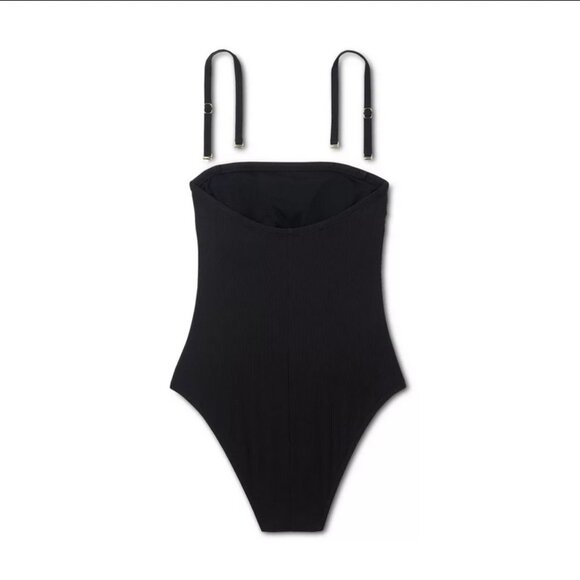 Women's High Leg Bandeau One Piece Swimsuit - Shade & Shore™ Black XL - Picture 2 of 7